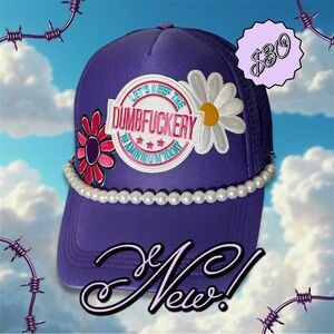 Purple Cap with Floral Patch and Pearl Detail